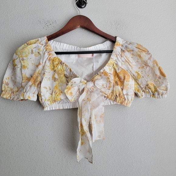 Sofia the Label Sunny Tie Front Crop Top in Yellow Floral size AU 8 NWT - Picture 6 of 10
